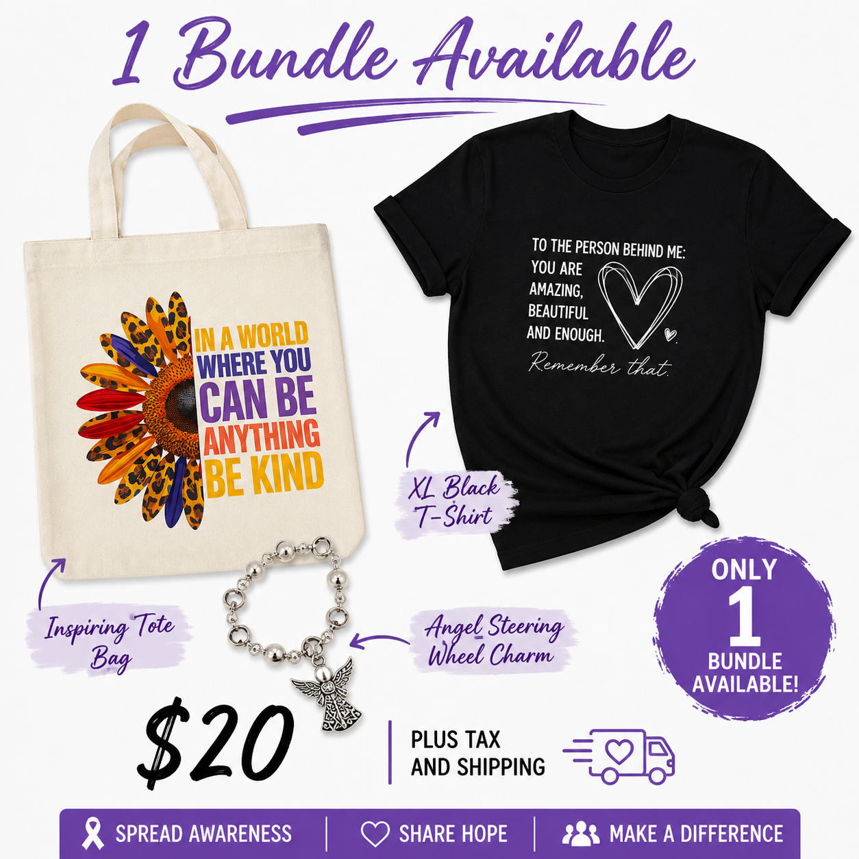 Short sleeve tee and Tote  🖤 Be Kind & Inspire Hope Bundle – XL Only 🖤