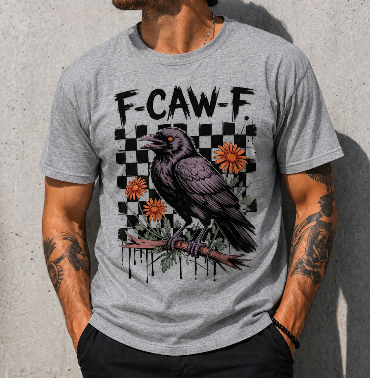 F-CAW-F Funny Raven Shirt | Gothic Crow Graphic Tee | Alternative Bird Lover Shirt | Dark Humor Aesthetic Apparel