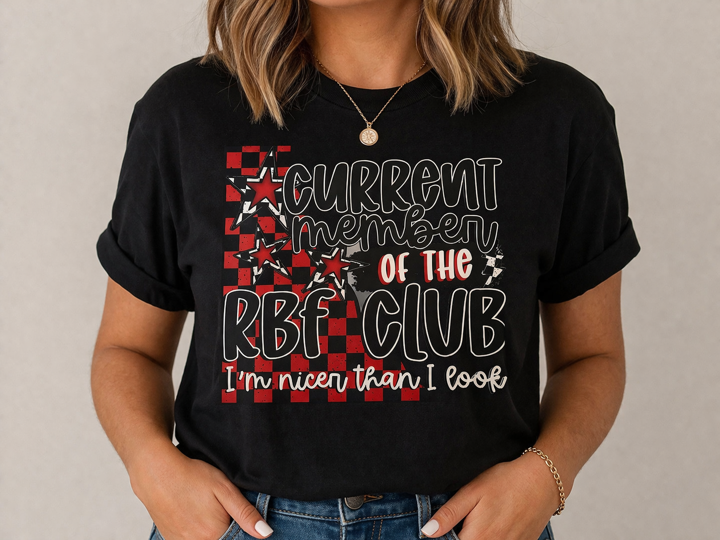 Current Member of the RBF Club Graphic Tee – Funny Sarcastic Buffalo Plaid Shirt | Sassy Women’s T-Shirt