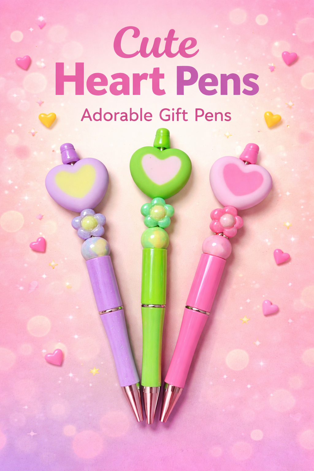 Decorative Beaded Heart Pens