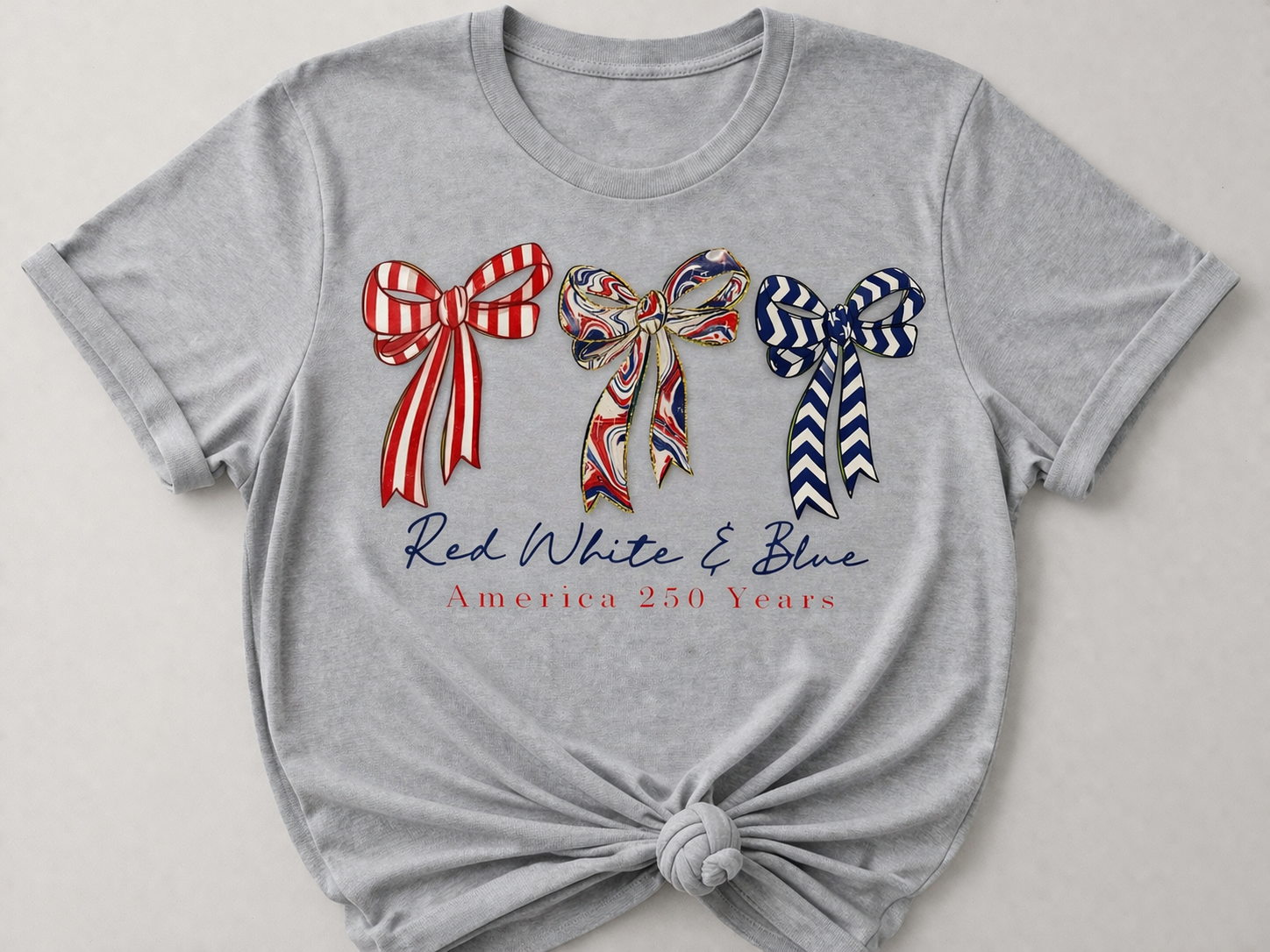 Patriotic Bow Shirt, Red White & Blue Tee, America 250 Years Shirt, Fourth of July Shirt, USA Coquette Bow Tee, July 4th Graphic T-Shirt