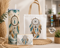Boho Dreamcatcher Gift Bundle – Tumbler, Tote Bag, Zipper Pouch & Small Sun Catcher