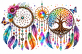 Boho Dreamcatcher & Tree of Life 20oz Skinny Glitter Tumbler – Rainbow Crystal Sublimation Wrap | Spiritual Bohemian Tumbler Design