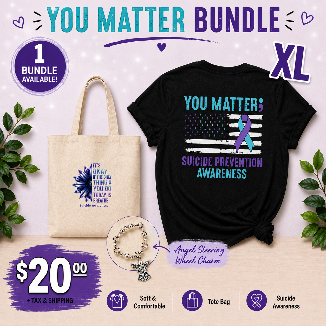 Short sleeve tee and tote bag 💜 YOU MATTER BUNDLE – XL 💜