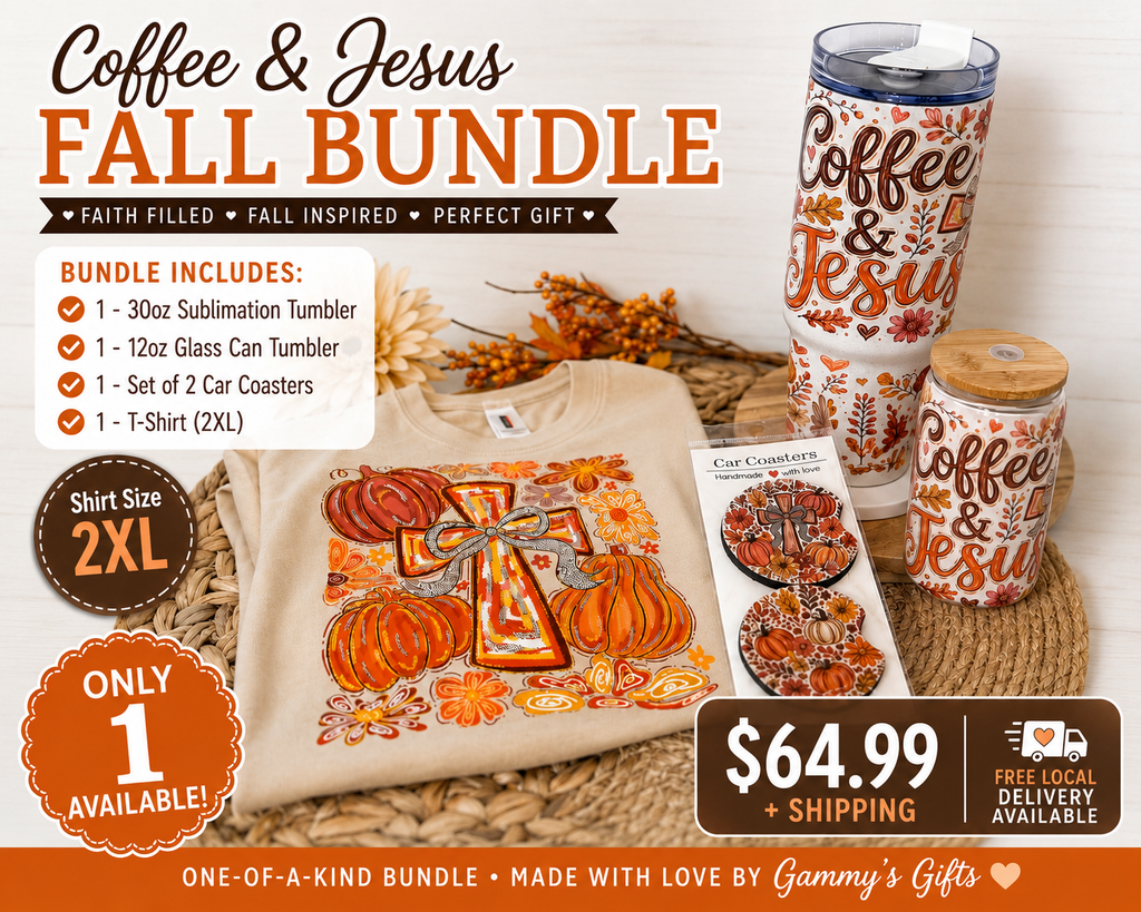 🍂 Coffee & Jesus Fall Gift Bundle 🍂  Wrap yourself in the warmth of the season with this beautifully coordinated Coffee & Jesus Fall Bundle from Gammy’s Gifts.