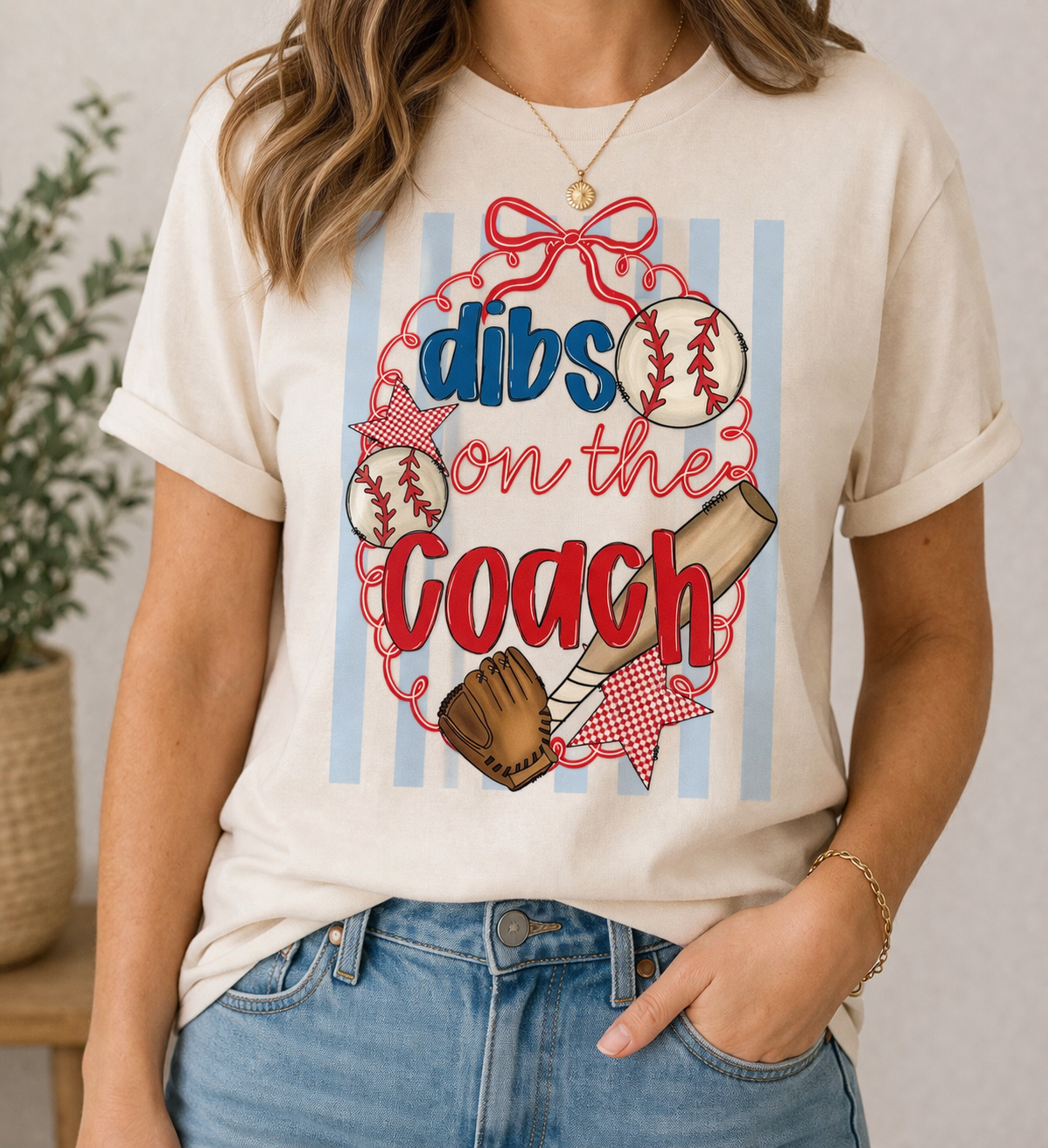 Dibs on the Coach Shirt | Baseball Coach Wife Tee | Funny Baseball Graphic Shirt | Coquette Baseball Tee | Game Day Shirt for Women