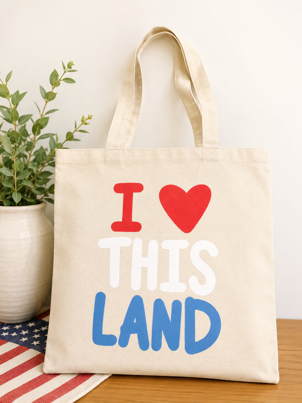🇺🇸 God Bless America Graphic Tee with “I ♥ THIS LAND” Patriotic Tote Bag 🇺🇸