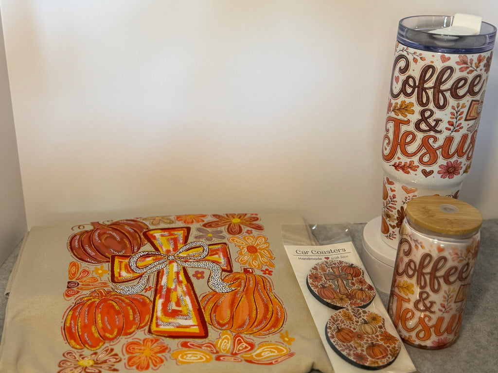 🍂 Coffee & Jesus Fall Gift Bundle 🍂  Wrap yourself in the warmth of the season with this beautifully coordinated Coffee & Jesus Fall Bundle from Gammy’s Gifts.